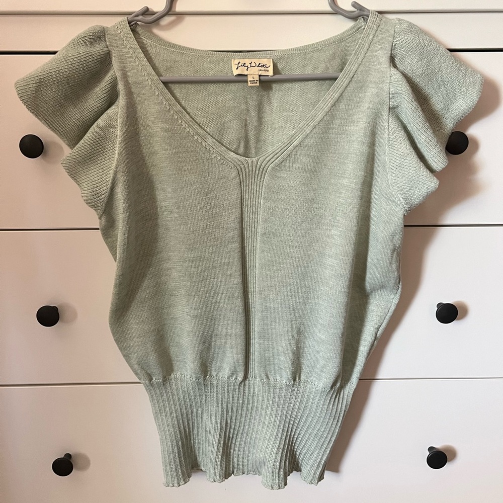 Final Sale ❣️ New Sleeveless Ribbed  V Neck Knit Top- Sage Green- size L